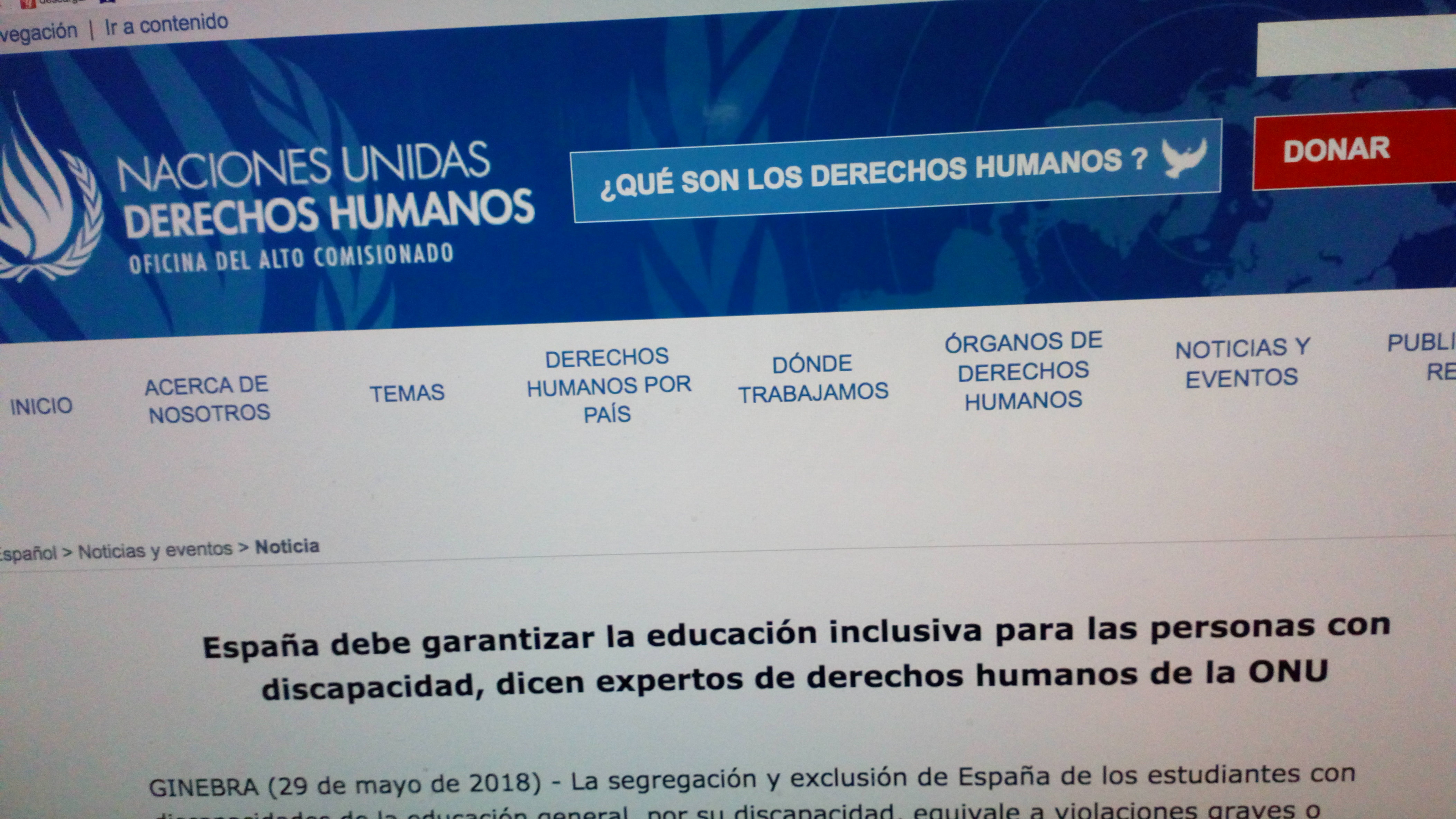 Informe del Comité de la ONU sobre el estado de la Educación Inclusiva en España